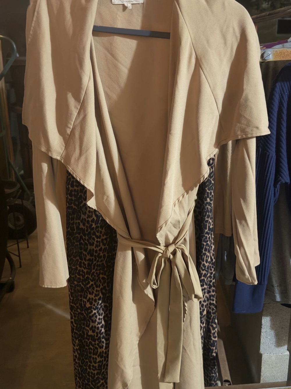 Sweet Wanderer Beige Draped Tie-Waist Cardigan